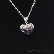 Оптовое сердце формы нового прибытия двойные цвета белый и фиолетовый кристалл глина Shamballa с серебряными цепочками ожерелье